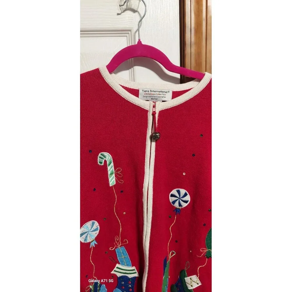 Ugly‎ Christmas Sweater Tiara International Stocking Collection Zip Up 1X Women